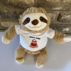 Weighted 1.5 Lb. Baby Sloth Light Brown W/warm Hugs White T-Shirt 9.5”