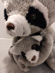 Vintage Conesco Chase Stuffed Plush Mama Raccoon Hugging Baby Hook Loop