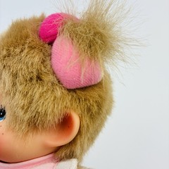 Monchhichi Sekiguchi Girl Doll Heart Angel Wings Pink Bib Valentine 7.5″ RARE