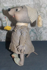 VTG PECK & PECK WOOL/FELT BEDTIME MOUSE WITH ORIGINAL PIN! 1960S/MADE IN ITALY