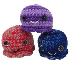 3 Handmade Crochet Octopus Amigurumi Plush Trio Purple Blue Red Small Desk Pets