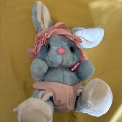 1989 FAIRVIEW BUNNY Rabbit BLUE White Feet Plush Stuffed Animal Toy Vintage 10″