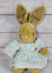 Vintage Happiness Always Plush Bunny Rabbit Stuffed Animal Brown Floral Dress