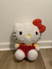 Sanrio Hello Kitty Jumbo Plush Doll Yellow Red Overalls Shaggy Fluffy Pillow