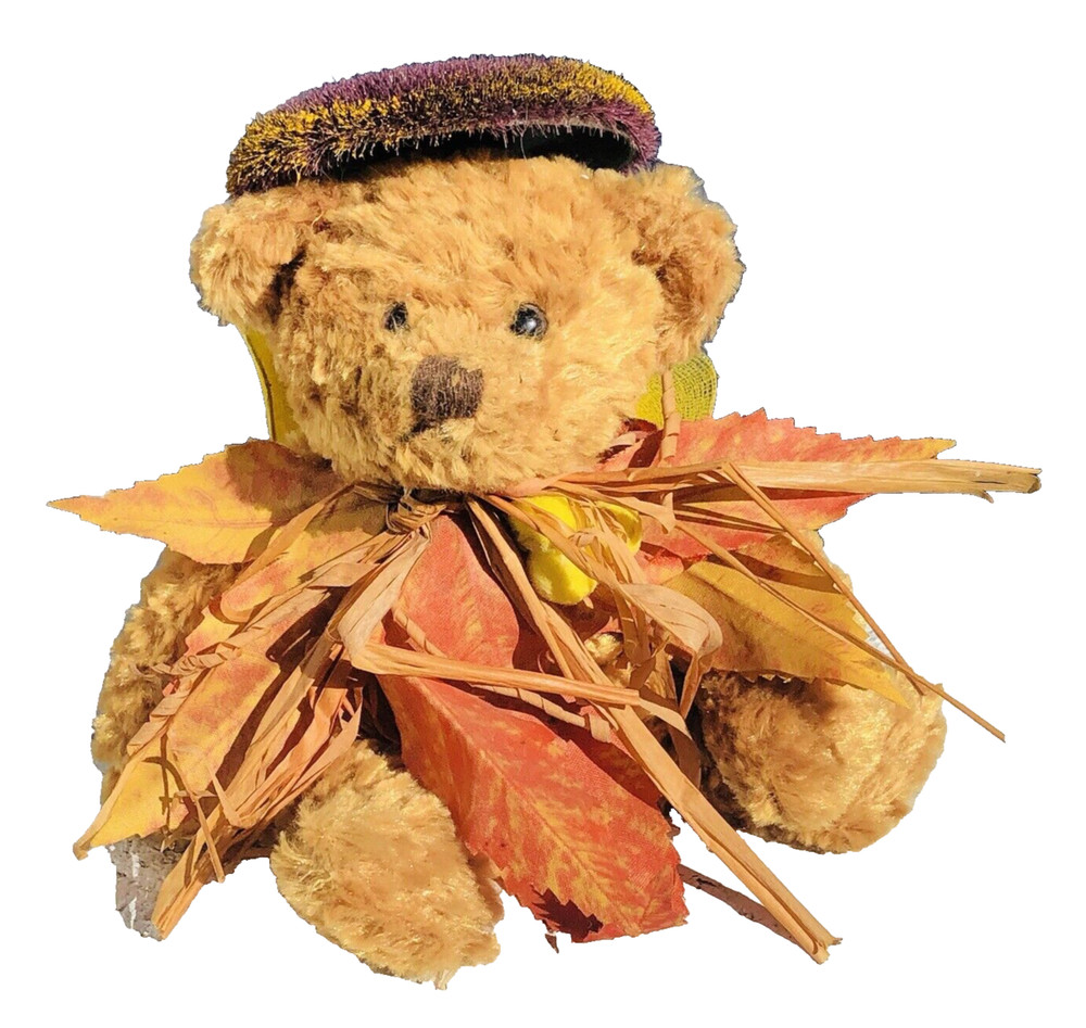 VTG Plushland Fall Bear Stuffed Animal Sunflower Leaves 8” Autumn Decoration ’00