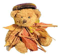 VTG Plushland Fall Bear Stuffed Animal Sunflower Leaves 8” Autumn Decoration ’00