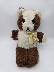 Vintage Teddy Bear Stuffed Toy Novelty Plush 1950s Brown White Yellow Ribbon 20″