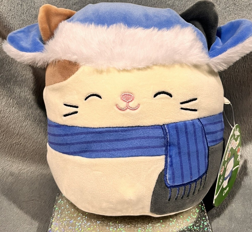 New Release Squishmallows 9” Plush Cam the Calico Kitty Cat Winter Hat Doll