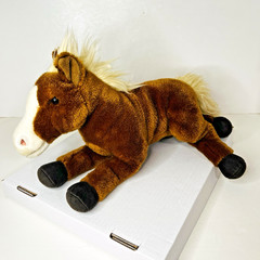Vintage Lying Brown Horse 14” Plush Brown Beige Soft Realistic Stuffed Animal