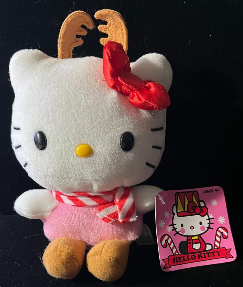 2013 Hello Kitty 6” REINDEER Antlers Red White Striped Scarf Plush Christmas