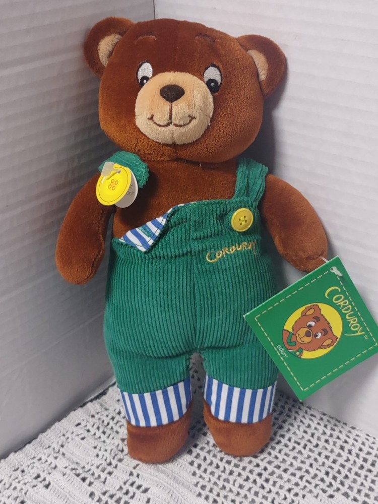 1997 Vintage Corduroy Bear Green Overalls Plush Toy Eden Toys w/ original tags