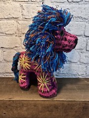 Whimsical Hand Sewn Stuffed Animal Lion Plush Wool/Felt w Yarn Mane