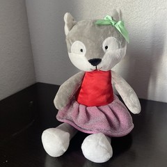 Animal Adventure Holiday GIRL FOX Gray Lovey Plush Red Pink Dress 12” Sparkle
