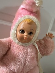 Vintage House of Lloyd Musical Pink Doll Vinyl Face Sleepy Eyes Plush Wind Up