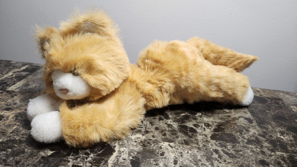 Orange Tabby Cat Plush 12″ MJC International Stuffed Animal 1992 Lying Down