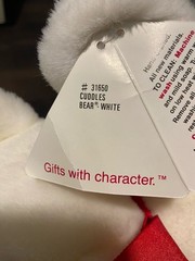 13″ TAG! VTG Dakin White Cuddles Teddy Bear Red Satin Bow Plush Stuffed Animal