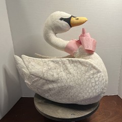 VTG Handmade Swan Plush White Elegant Beautiful 12” Pink- Cottage Decor-