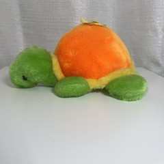 Commonwealth 1985 Orange Yellow Green Turtle Small Stuffed Plush Vtg 8in X 4in