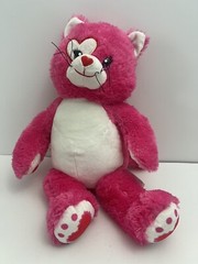 Build A Bear BAB BABW Pink White Cat w/ Red Hearts Plush 16″ Stuffed Animal Toy