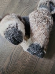 Vtg Mink? Real Fur Wool Stuffed Poodle Dog Plush Black Gray Tan 1950 1960’s? VGC