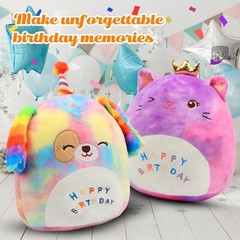 Easfan 12” Original Rainbow Birthday Dog Plush Pillow Soft Puppy Medium