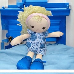 Baby Gund Toddler Doll 13″ Plush Blue Floral Dress Embroidered Nursery Decor