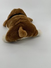 1995 Fiesta Brown Black and White laying Puppy Dog Plush Stuffed Animal Toy