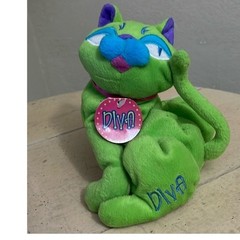 NWT Floppy Friends Cool Cat Diva Plush Lime Green Purple Blue Bean Bag Toy 7″