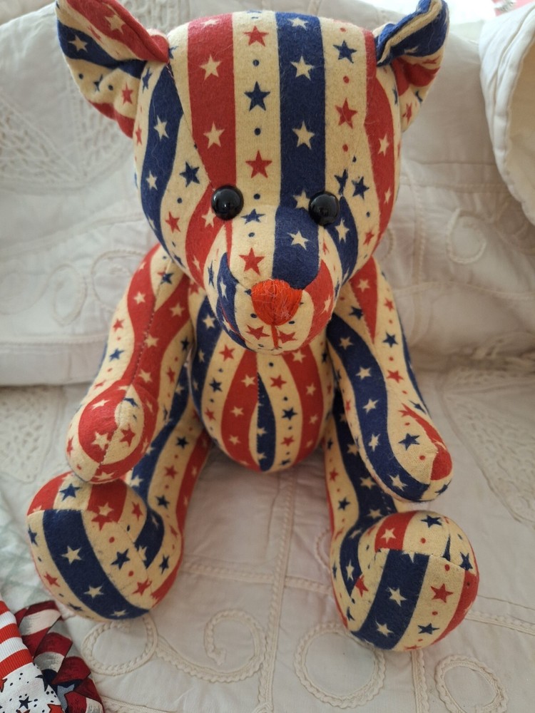 Plush Bear Carlton Cards Patriotic Red White and Blue Stars Stripes Patriotic