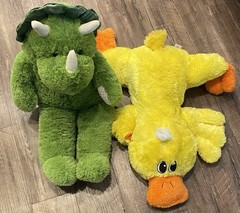 Dan Dee Green Triceratops & Yellow Orange Duck 23″ Plush Stuffed Animal Soft!!
