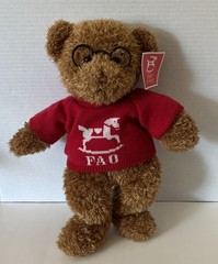 Vintage FAO Schwarz 16” Teddy Bear With Glasses Red Rocking Horse Sweater NWT