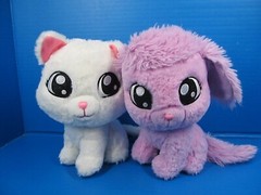 Blip TicTacToy XOXO Purple Puppy Dog & White Kitty Cat Glitter Friends Plush 8″