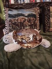Soft turtle plush,sequined shell.Needs repair,2 holes.