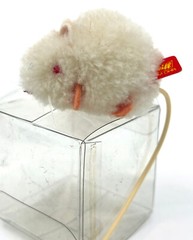 Steiff Woolen Mouse 1970s New in Box ID Cardboard Tag 4cm 1.5in White Vintage
