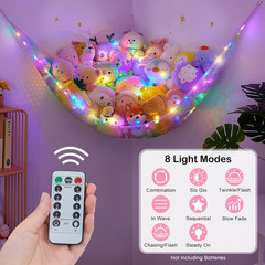 Stuffed Animals Net Hammock Kids Toy Storage with LED Light Plush Toy Organizer