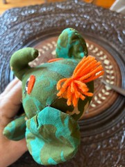 VINTAGE Small Stuffed Fabric Elephant Groovy 1960’s 1970’s 7.5″ Long Batik Yarn