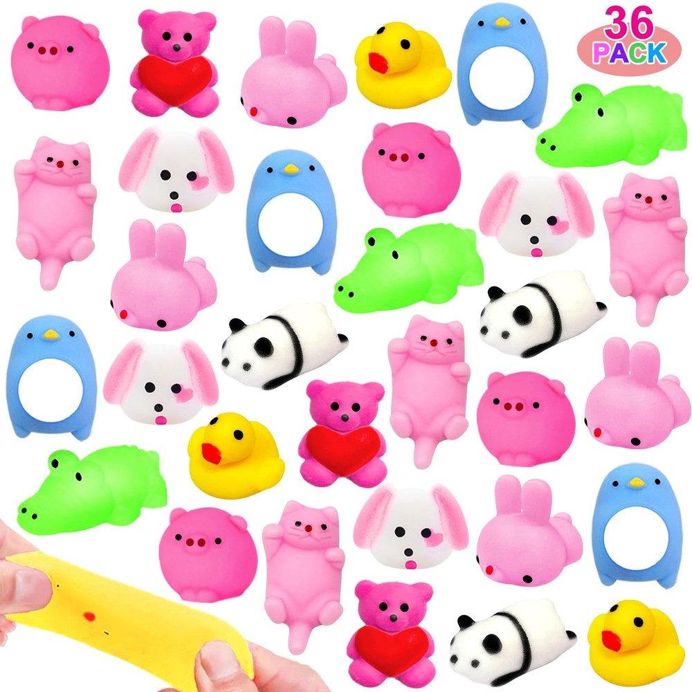 36 Pack Easter Mochi Squishies Toys 9 Styles 1.2-2.3 inches, Multicolor