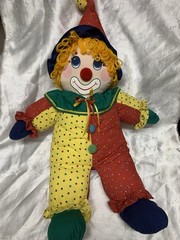 1990’s Cuddle Wit Clown Doll Plush 20” Polka-Dot Yarn Hair
