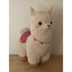 White Llama Alpaca Animal Plush Stuffed Toy Pink Saddle Embroidered Pink Cheeks