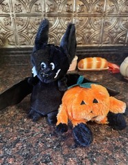 Smile Halloween Bat & Jack-O-Lantern Pumpkin Plush Set, Small, Vintage 1993