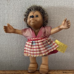 Steiff Original Hedgehog Doll Made in Germany Red Dress 1970 Vintage 7628/12