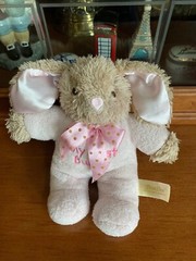 Dandee My First Pink Bunny Rabbit Polka Dot Bow 7″ Rattle Plush Baby Toy EUC