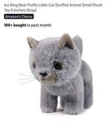 Ice King Bear Fluffy Little Cat Stuffed Animal Small Plush Toy 6 Inches (Gray