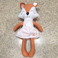Fox Plush Doll Orange White w/ Pink Floral Dress Small Washable Scented