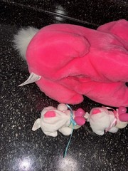 1993 Hasbro Bunny Surprise Neon Hot Pink Plush 2 Baby Babies Bunnies Bright Pink