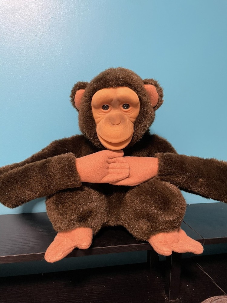 Vintage 1992 Hosung Monkey Chimp Hand Puppet Plush 13” Vinyl Face Squeaker EUC