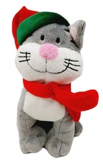 Christmas Kitty Cat Gray Stuffed Plush Red Santa Hat Scarf WalMart 7″