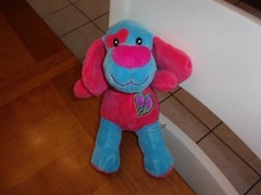 dandee dan dee pink dog heart 9″ puppy peace sign red blue lovey plush