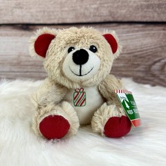 NWT Plush Beige Red White Smiley Happy Cute Bear