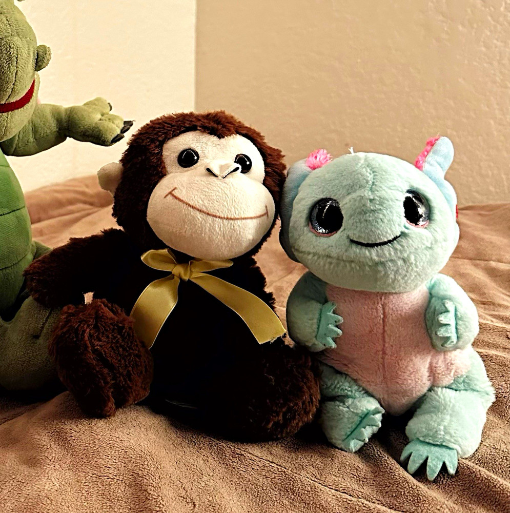 Stuffed Animal Plush Set – Brown Monkey & Light Blue Dinosaur Stuffed Animals
